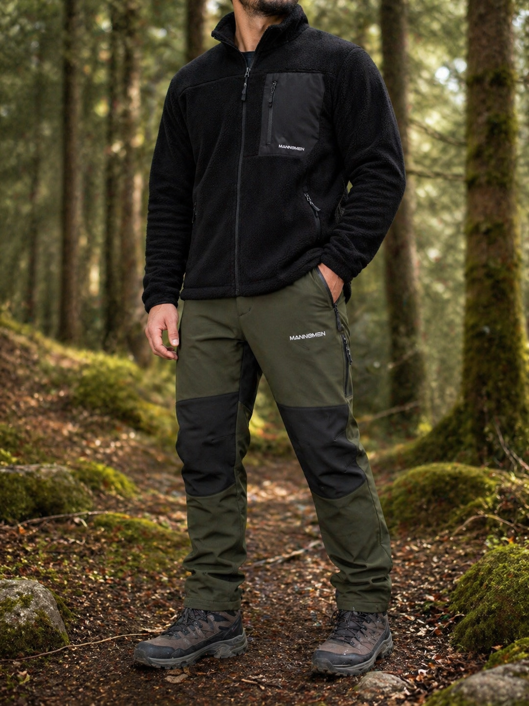 MANNOMEN Herren Teddyfleece-Jacke „Casual Warmth“ – Schwarz