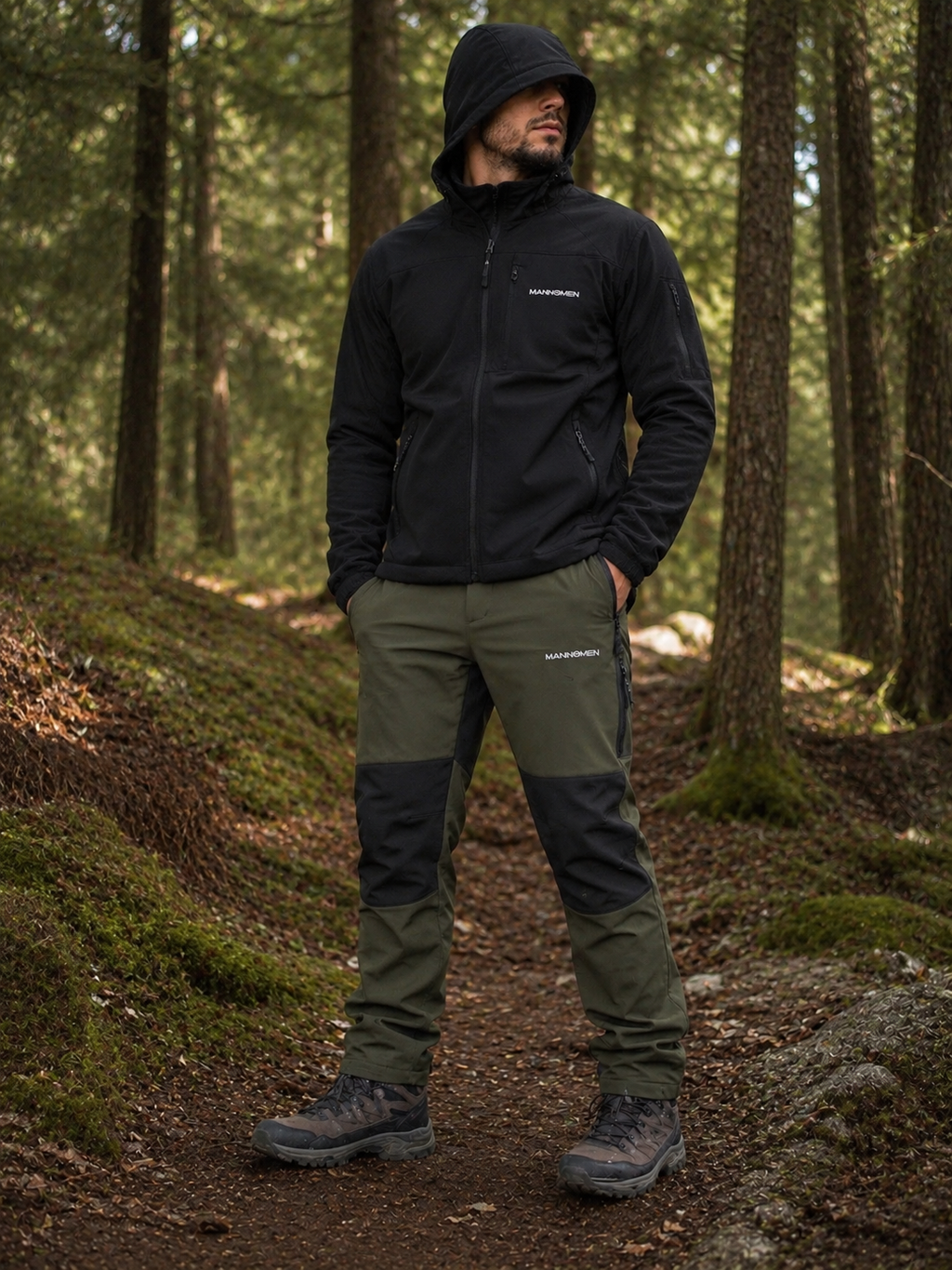 MANNOMEN Herren-Softshellhose – Funktionelle Outdoor- & Trekkinghose, Anglerhose Grün